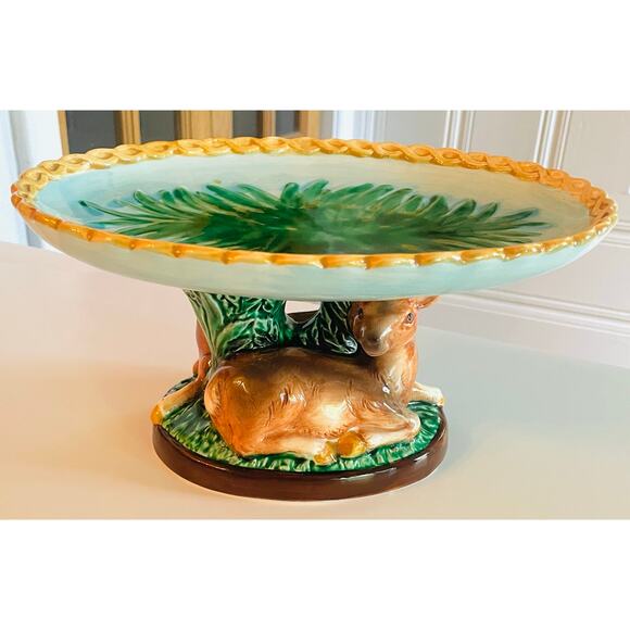 Vtg Majolica Handpainted Takahshi San Francisco Japan Deer Dish - Picture 1 of 8